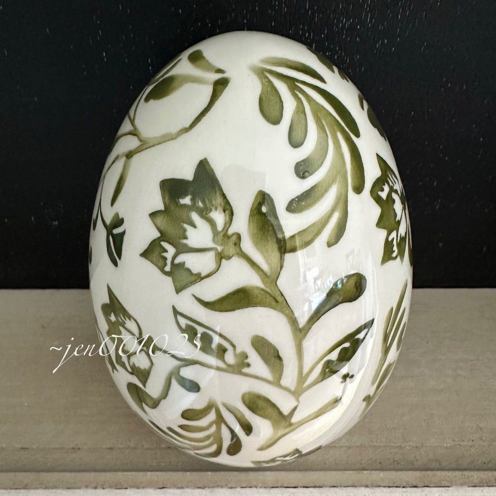 Green and White Painted Floral Ceramic Easter Egg - Threshold - Picture 6 of 6